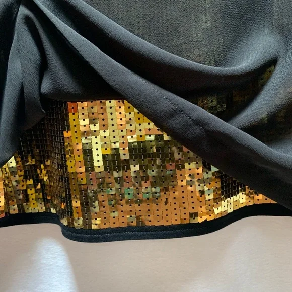 Ted Baker Black Gold Sequin Crew Neck Top 3 - Picture 4 of 6